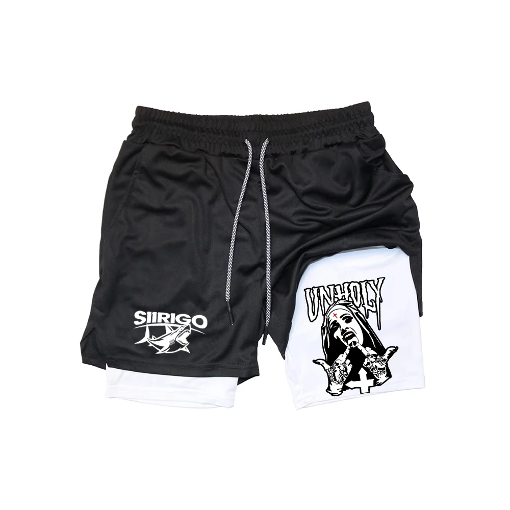 شورت جري 2 في 1 للرجال مع جيب للهاتف وحلقة منشفة | طباعة تجريب الصالة الرياضية سريعة الجفاف ZY004 #2