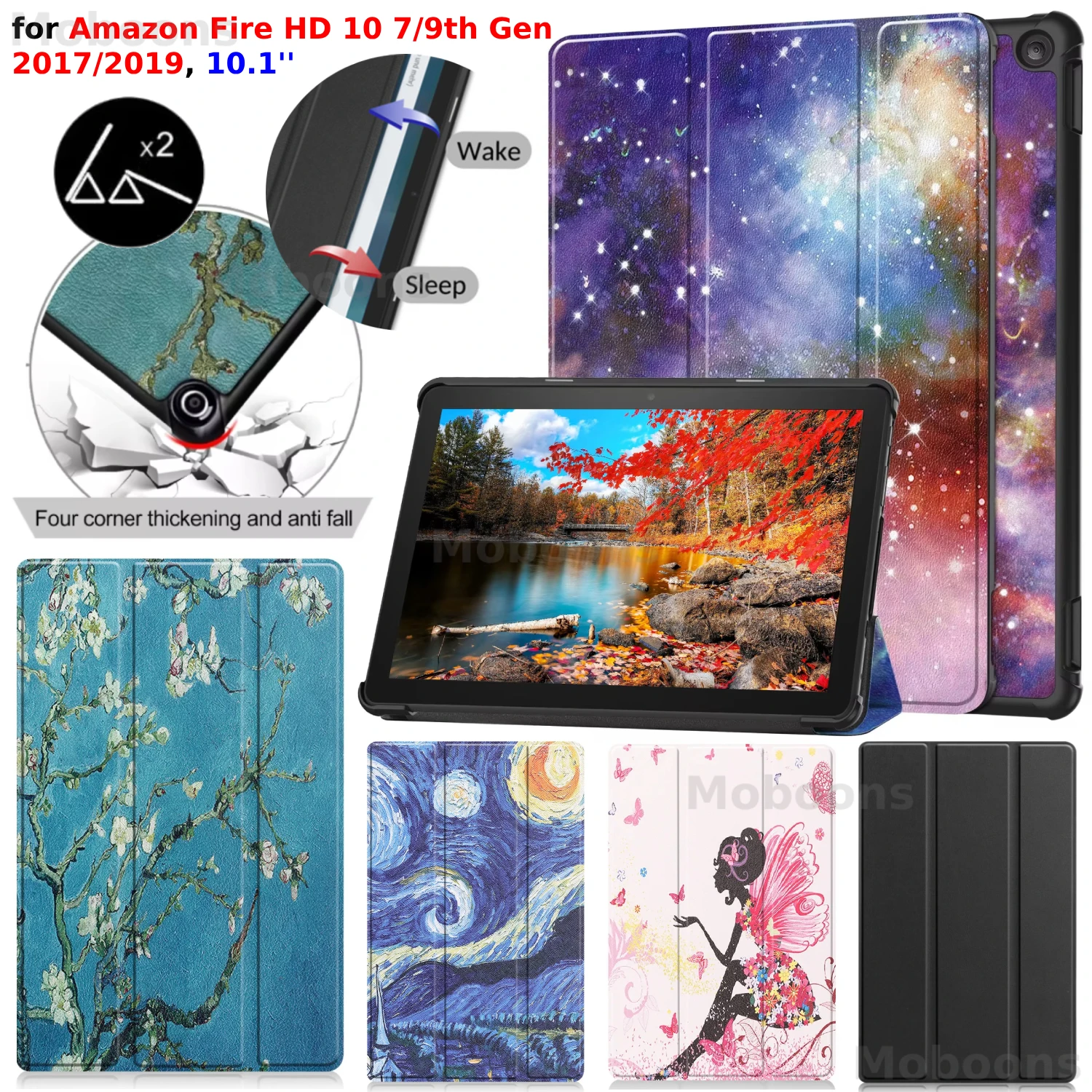 

Чехол для Amazon Fire HD 10, 7-го 9-го поколения 2017, 2019, 10,1-дюймовый чехол-подставка из искусственной кожи для сна/пробуждения, противоударный планшет Kindle Fire Funda