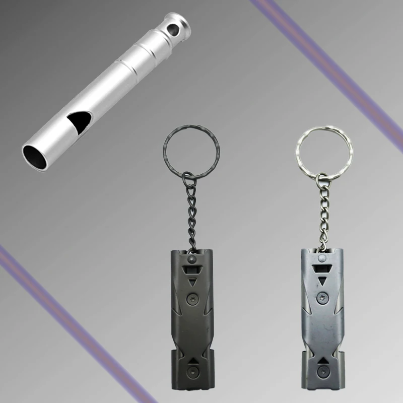 Silbato de emergencia, silbato de doble tubo, llavero colgante, alto decibelio, portátil, supervivencia al aire libre, herramienta de emergencia para acampar