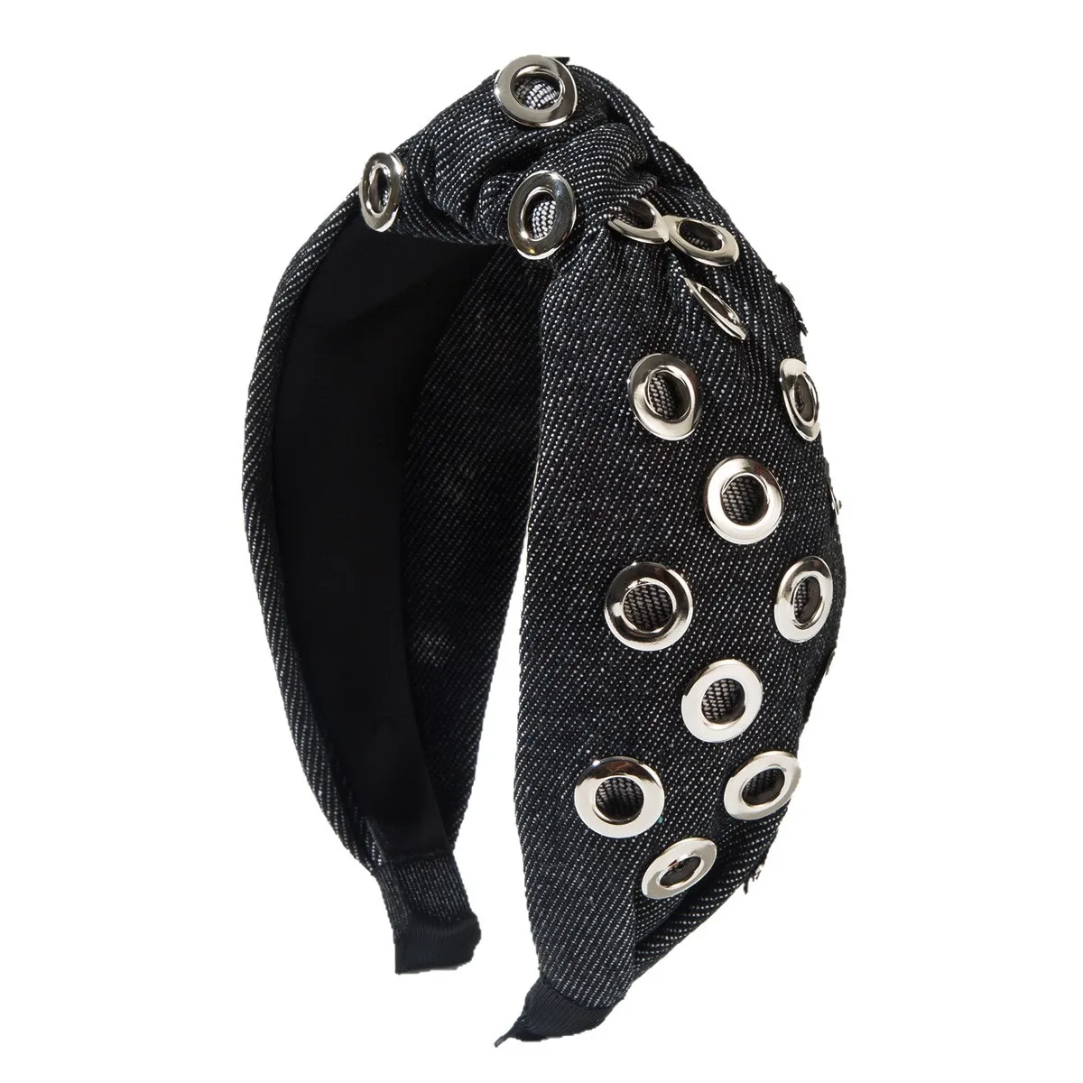 عصابة رأس على شكل جمجمة عالية معقودة من قماش الدنيم على الموضة الكورية للنساء، إكسسوار شعر دائري بسيط ومتعدد الاستخدامات