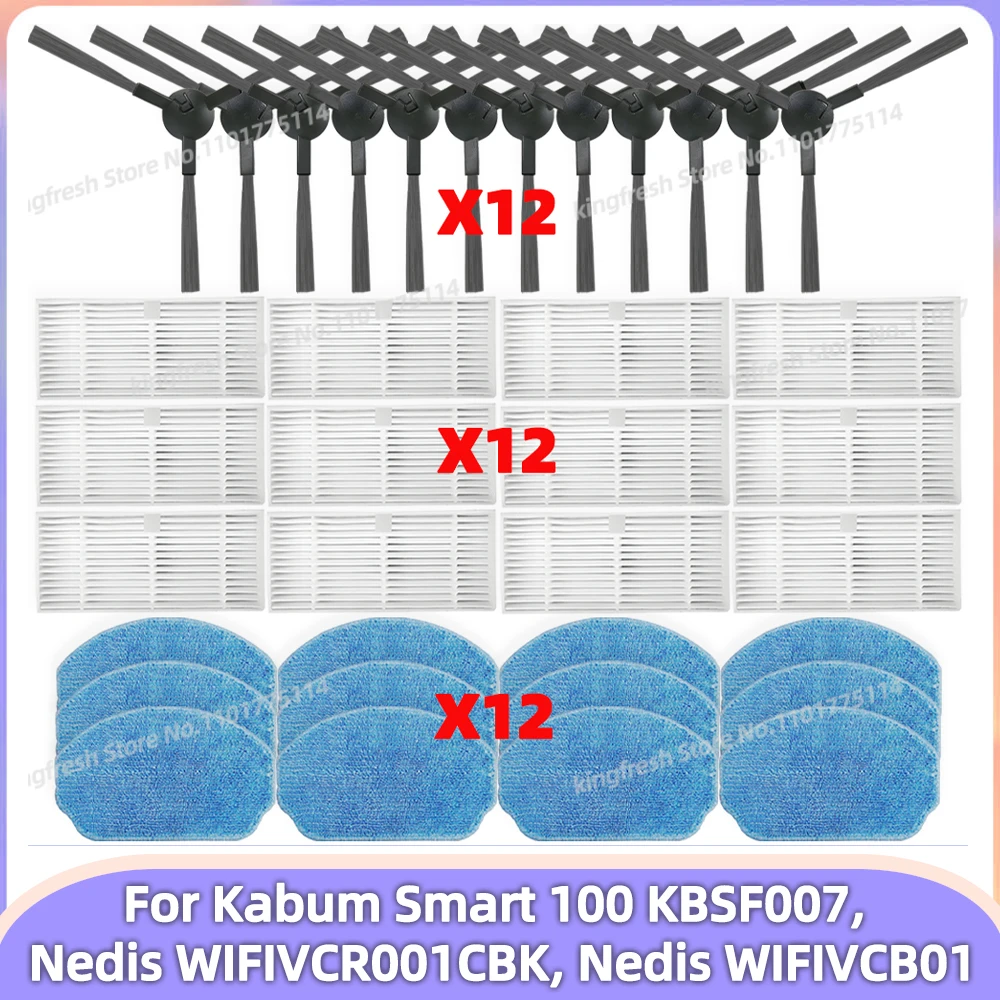 Fit For ( Kabum Smart 100 KBSF007, Nedis WIFIVCR001CBK, Nedis WIFIVCB01 ) Vacuum Parts Side Brush FIlter Mop Cloth Rubber Strip