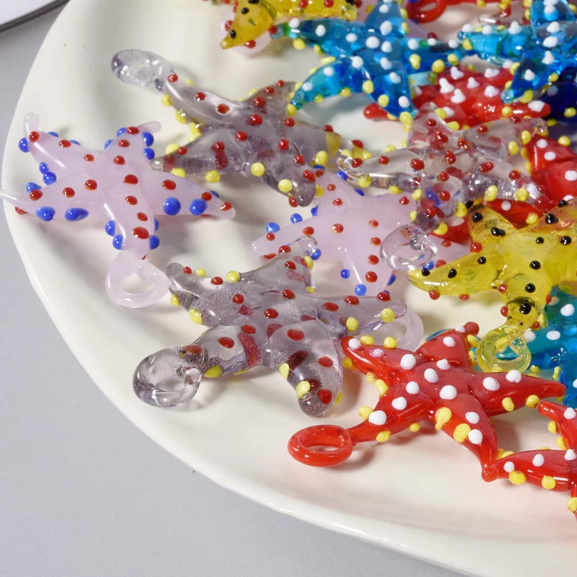 6/12Pcs Hot Sale Glass Sea Ocean Fish Starfish Charms DIY Assorted Marine Life Animal Pendant Necklaces Ornament Jewelry Making