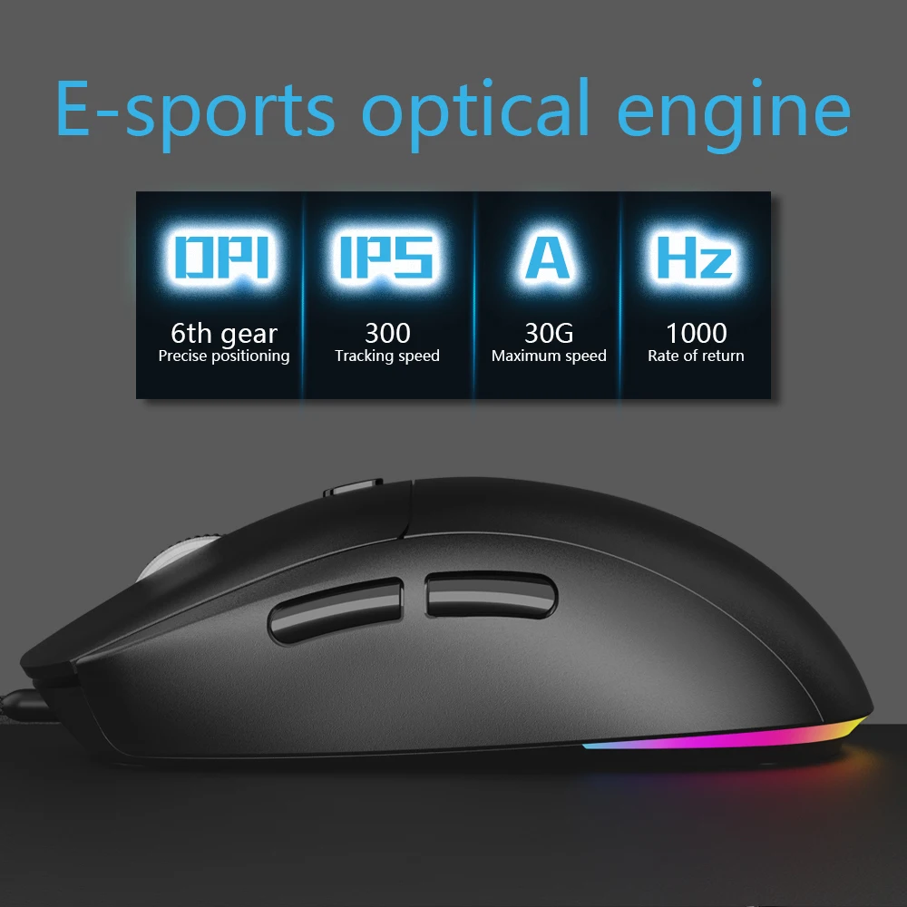 Upgraded RGB Gaming Mouse, 4 DPI Levels (1200/2400/4800/7200) 6 Buttons Wired Optical Mouse 300IPS for PC Laptop Computer Gamers