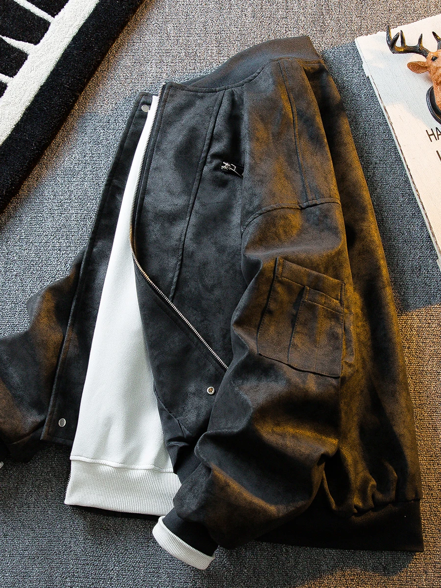 Cappotto in pelle Jaet da baseball da uomo retrò americano Sle Primavera Autunno Pilot Jaet Loose Fit Tessuto PU vintage antivento