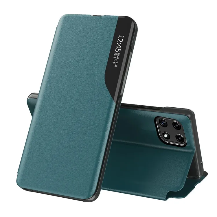 

View Window Flip Leather Phone Case Protector Cover with Stand for Samsung Galaxy A22 5G (EU Version) - Green