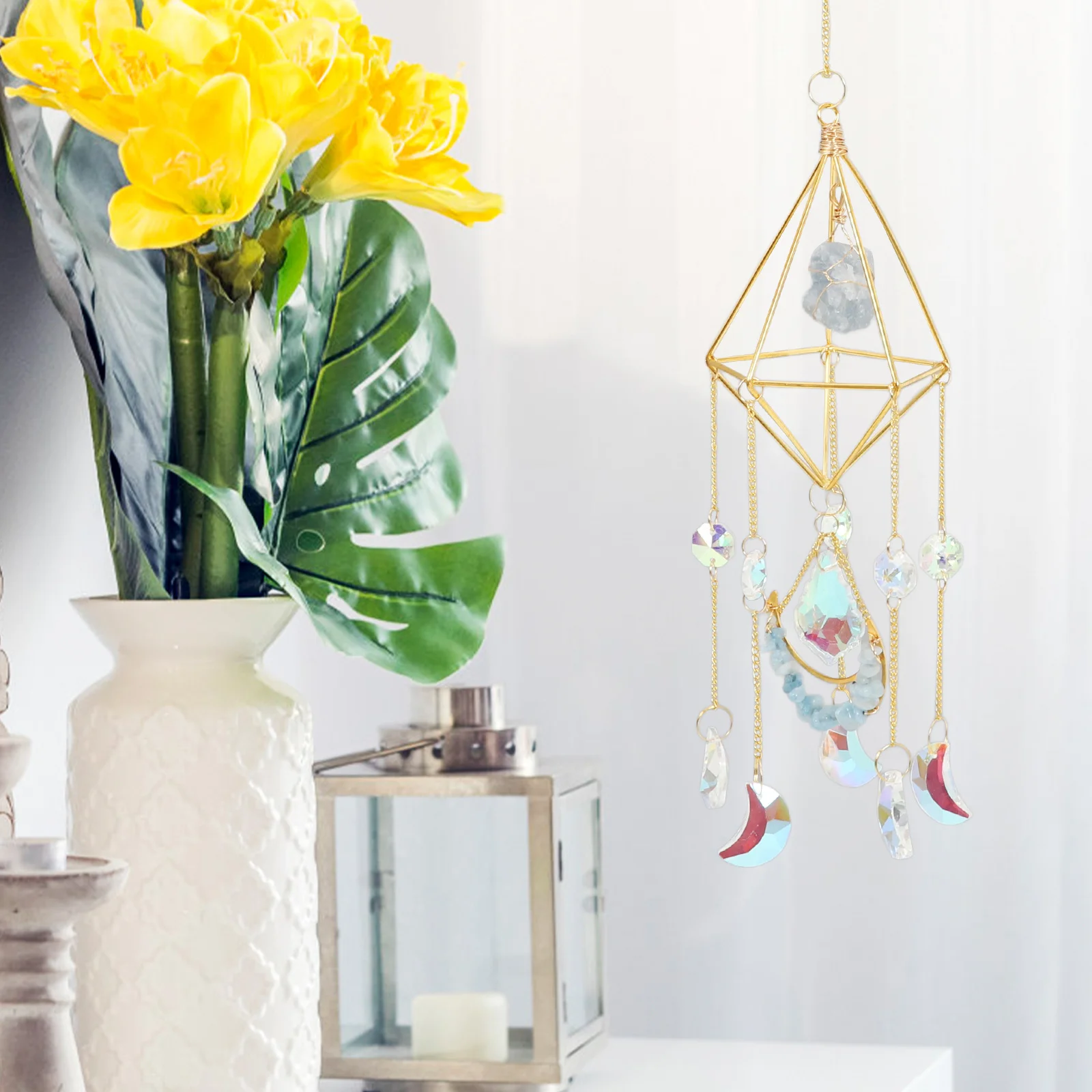 

Natural Crystal Sun Catcher Hanging Decoration Garden Crystal Prism Colorful Window Pendant Indoor Outdoor Wind Chime