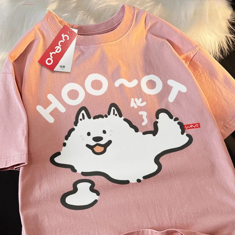 Fun Melting Dog Print Summer T-shirt for Men and Women Original Niche Top Short Sleeved Loose Cotton Trendy Brand Round Neck Top