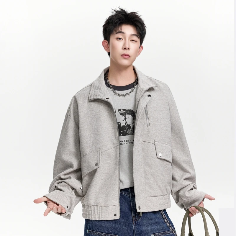 

Men's Loose Fit Zipper Pilot Jaet Spring Autumn Casual Workwear Vintage Collar Coat Youth Faion Polyester Fiber