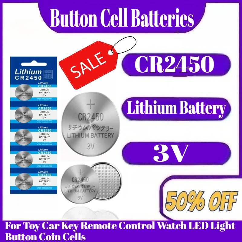 3V CR2450 Lithium Battery CR 2450 DL2450 BR2450 LM2450 KCR5029 For Toy Car Key Remote Control Watch LED Light Button Coin Cells
