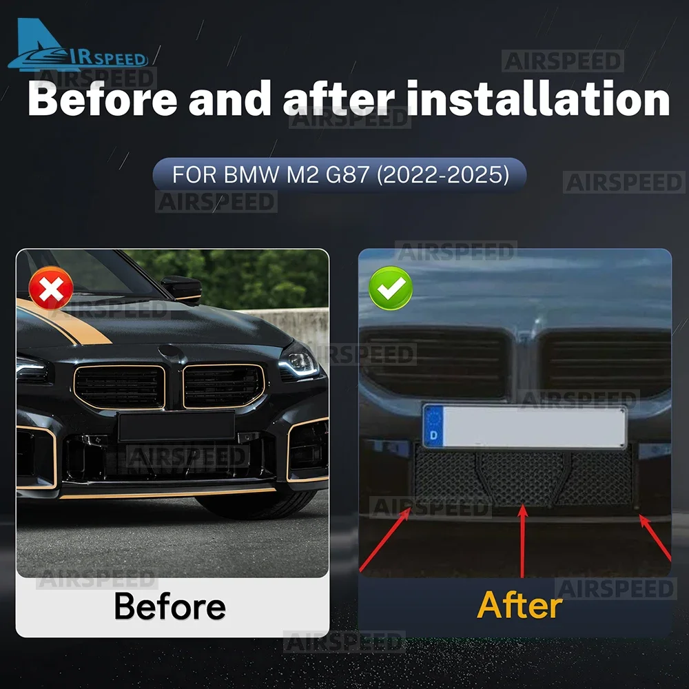 

3 шт./компл., решетка переднего нижнего бампера, сетка для BMW G87 M2 2023 2024 2025, центральная гоночная решетка, сменная сетчатая крышка