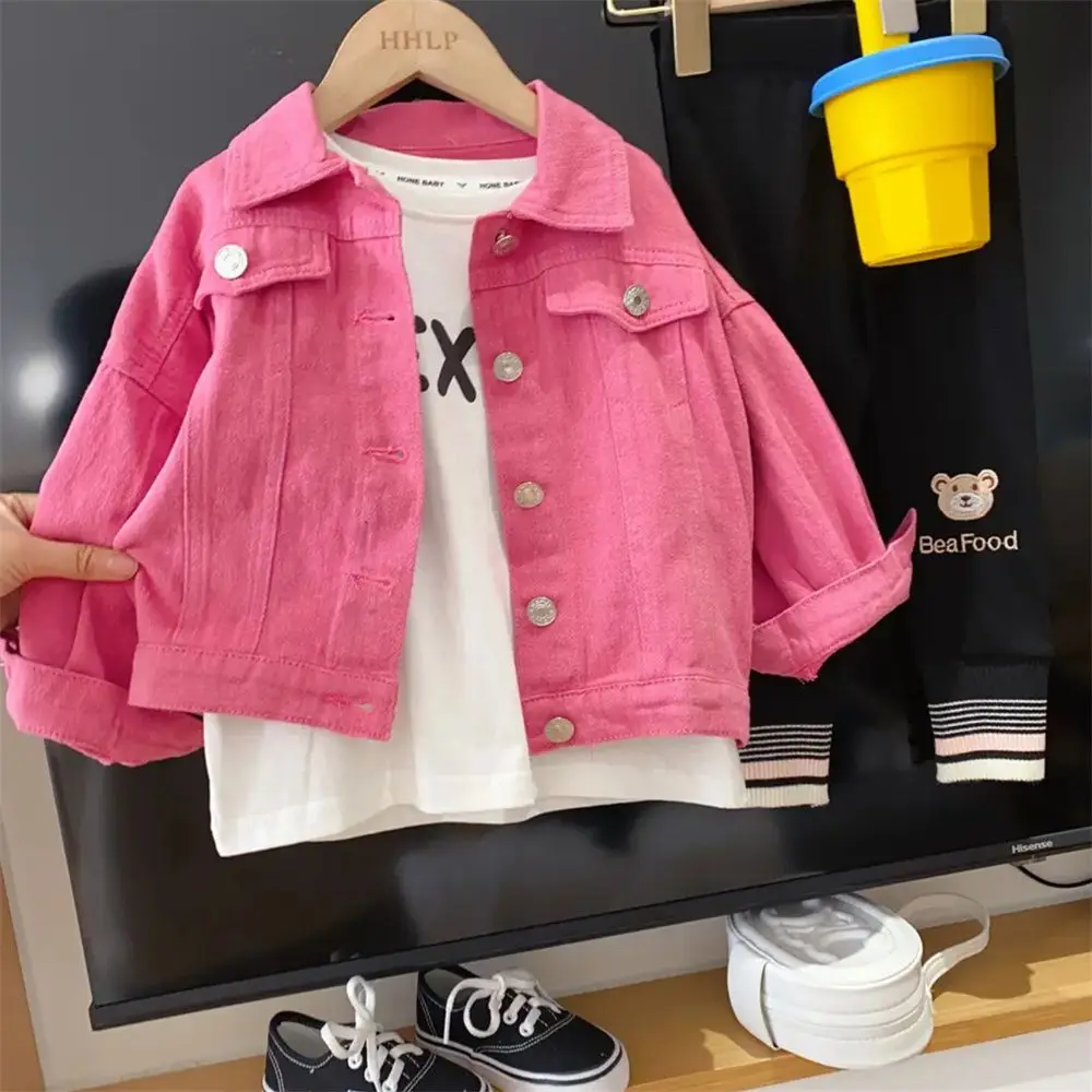 Girls Denim Jackets Fashion New Kids Outerwear Baby Girls Clothes Long Sleeve Denim Jacket For 2-7 Year Teens Girls Denim Coats