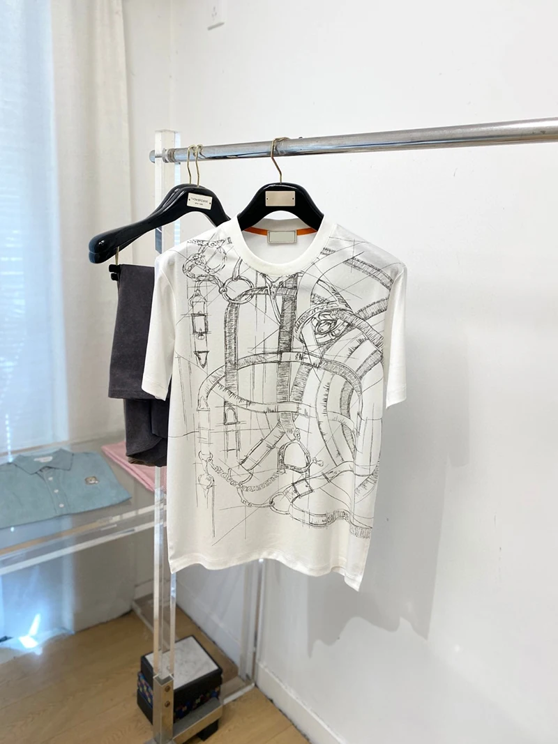 Summer 2026 Fashionable Silk Cotton round Neck Short Sleeve T-Shirt Digital Printing Luxury Brand Men's Casual Urban Wear