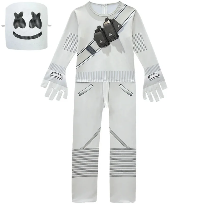 Kids Popular Halloween Costume DJ M-Marshmellos Cosplay with Mask Boys Girls Jumpsuit Carnival Party Electric Syllables Bodysuit