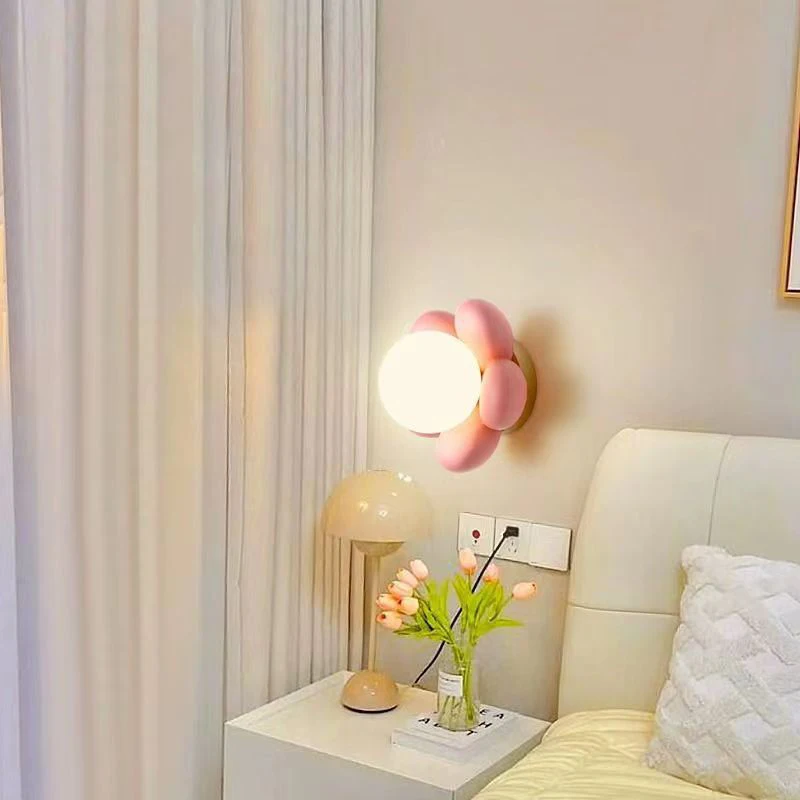Flower Wall Light Cream Style  Bedroom Bedside Lamp Modern Simple Kids Room Light Background Wall Decorative Light