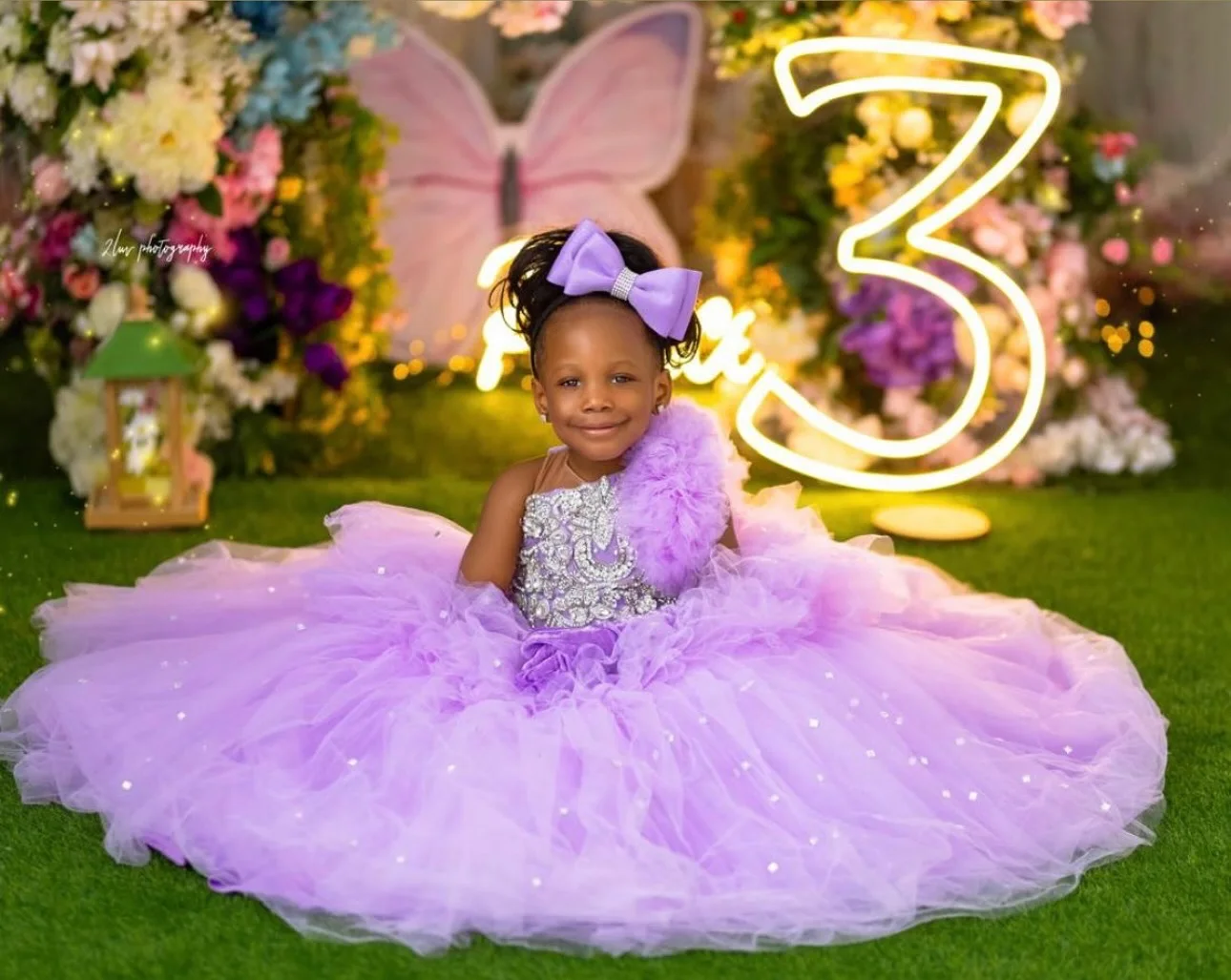 Lavender Girls Birthday Party Dresses Princess Beaded Customized Flower Girl Dresses Baby Kids Ball Gowns for Photo Shoot