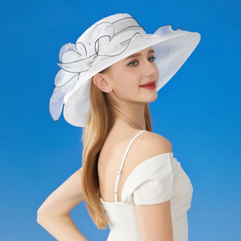 

1PC New Organza Sun Shade Large Brim Hat Sun Protection Women'S Hat Mesh Flower Hat