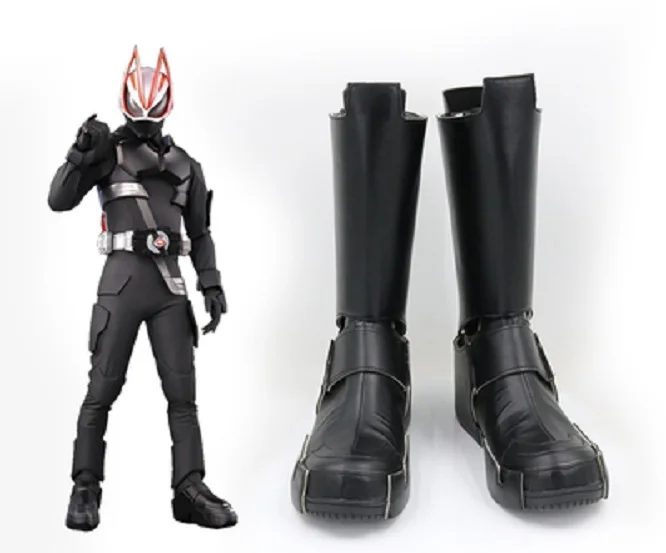 KAMEN RIDER GEATS Cosplay Boots Black PU Leather Shoes Men Halloween Carnival Shoes