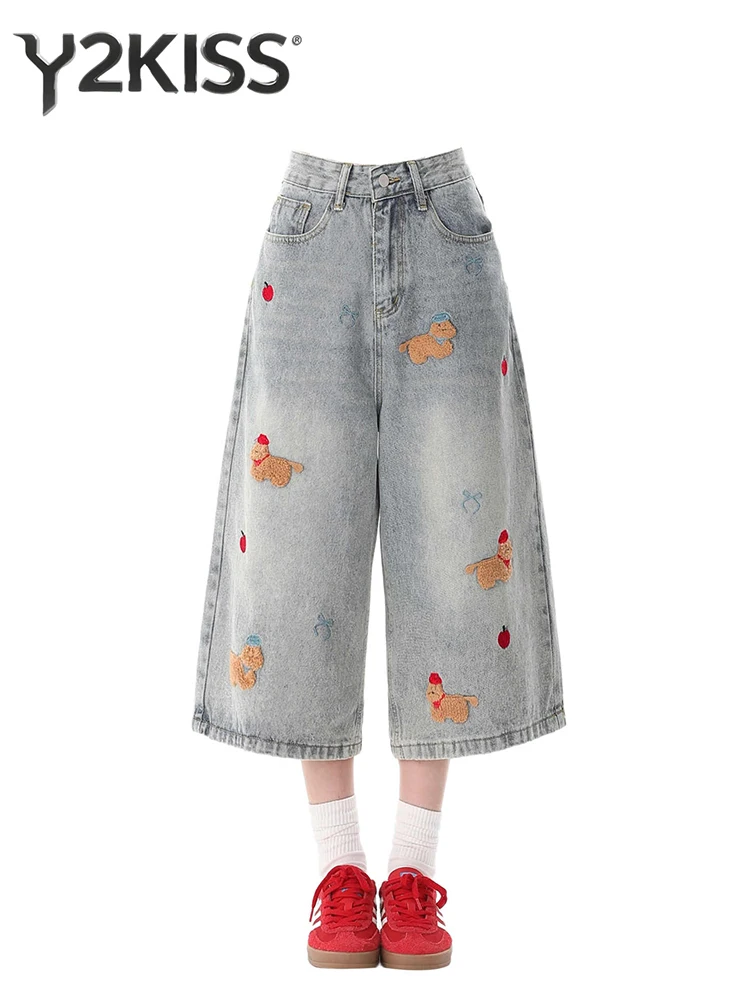 

2026 Summer Women Kawaii Jean Jorts Shorts Japanese Y2K 2000s American Retro Punk Korean Calf-Length Denim Pants High Street New