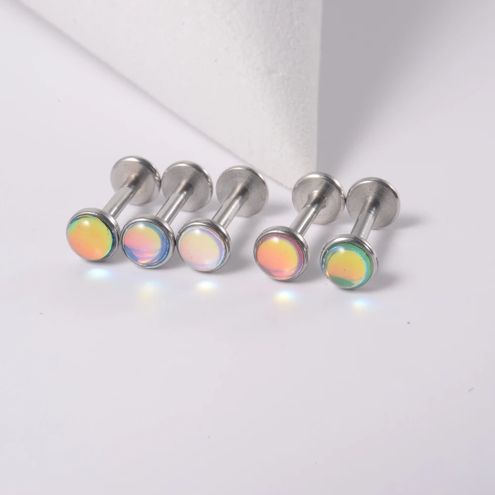 1PC Surgical Steel Flash Film Black Gold Plated Labret Flat Base Earring Epoxy Ear Lobe Helix Tragus Piercing Jewelry