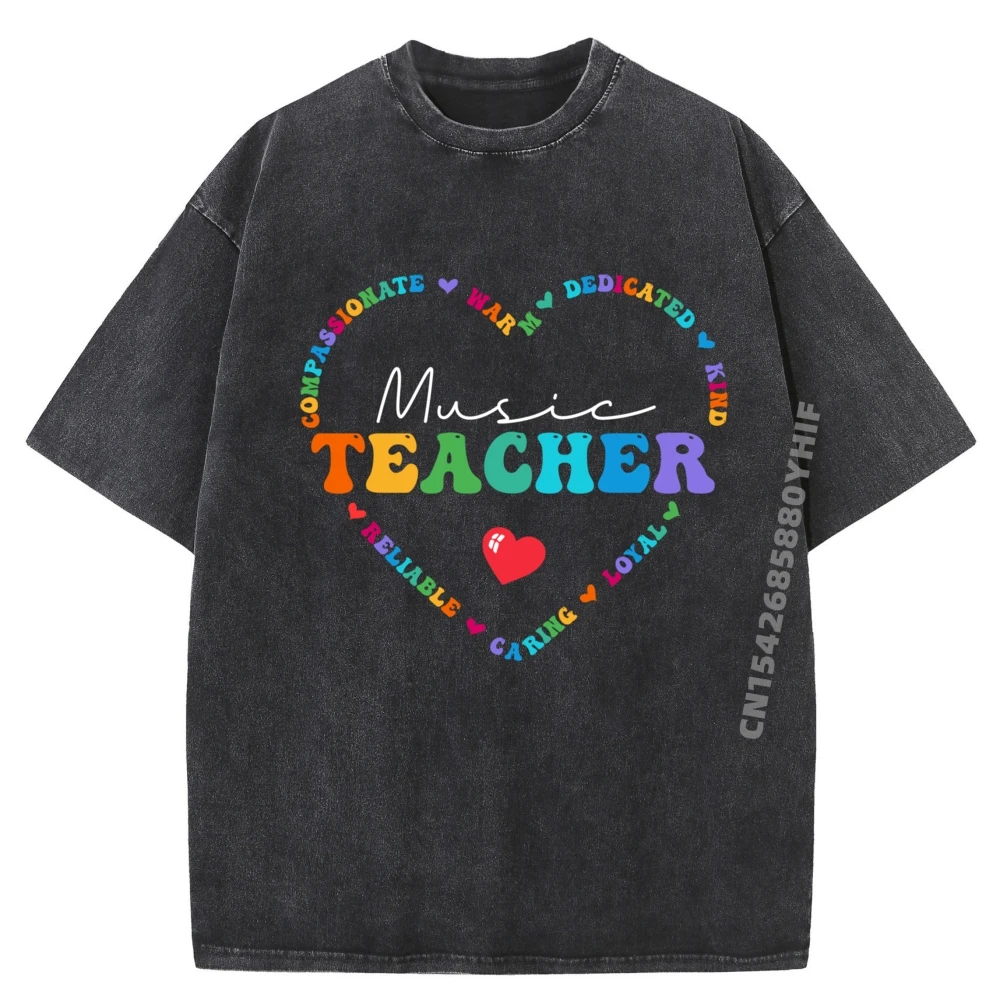 

Cute Music Teacher Appreciation Back To School Vintage T Shirts Breathable Washed Shirts Graphic Clothes