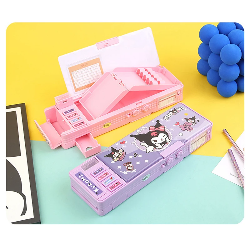 Imagem -04 - Sanrio Multi Funcional Large Capacidade Pencil Box Kuromi Melody Papelaria Caixa Senha de Bloqueio Presente Infantil Novo