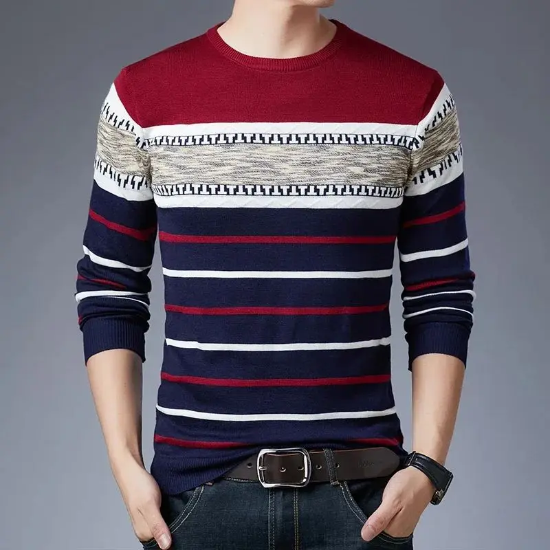 Faionable Maglione pullover lungo da uomo Sve, casual, giovanile, con colletto a maniche lunghe, per la stagione primaverile