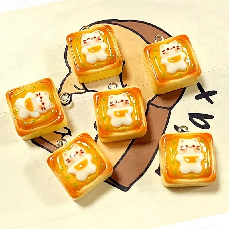 10Pcs Cute Cat Shaped Thick Cheese Bread Resin Charms Mini Kitten Cake Pendants DIY Craft Supplies For Earrings Keychains Jewelr - view 2
