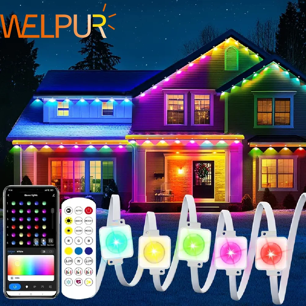 196FT أضواء RGB خارجية دائمة IP67 أضواء LED الذكية مع التطبيق/التحكم عن بعد لعيد الميلاد وجميع ديكور العطلة #1