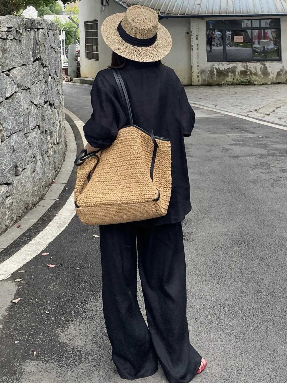 

Большая тканая сумка Capaci St в стиле ретро с кожаным ремнем для пляжного отдыха, повседневная простая сумка с мягкой ручкой