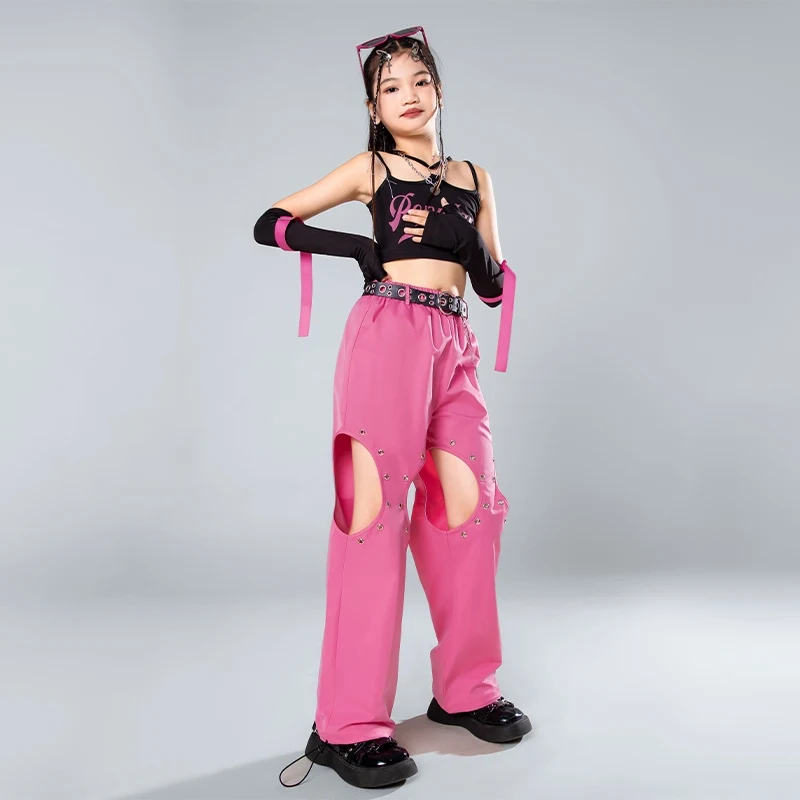 재즈 댄스 캐미솔 할로우 팬츠, 세트 소녀 무대 공연 의상, 스트리트 댄스 힙합 코스튬, DQL10146