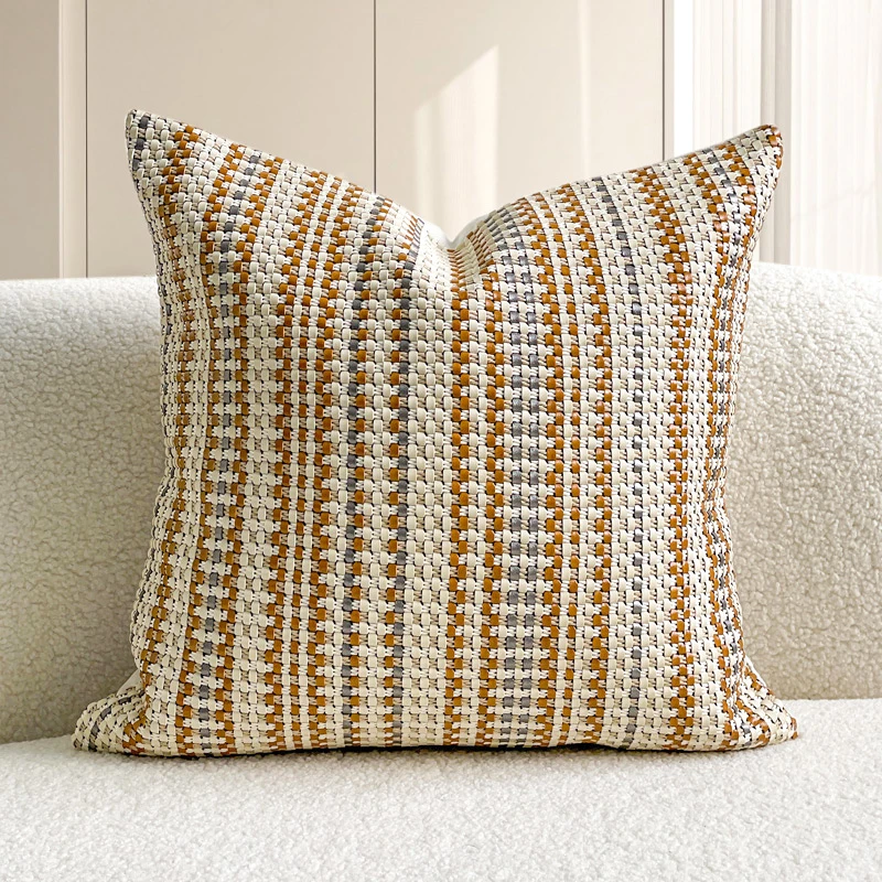 

Sample Room Embroidered Pillow Sofa Pillow Orange White Grey Fabric Woven Square Pillow Hotel Cushion