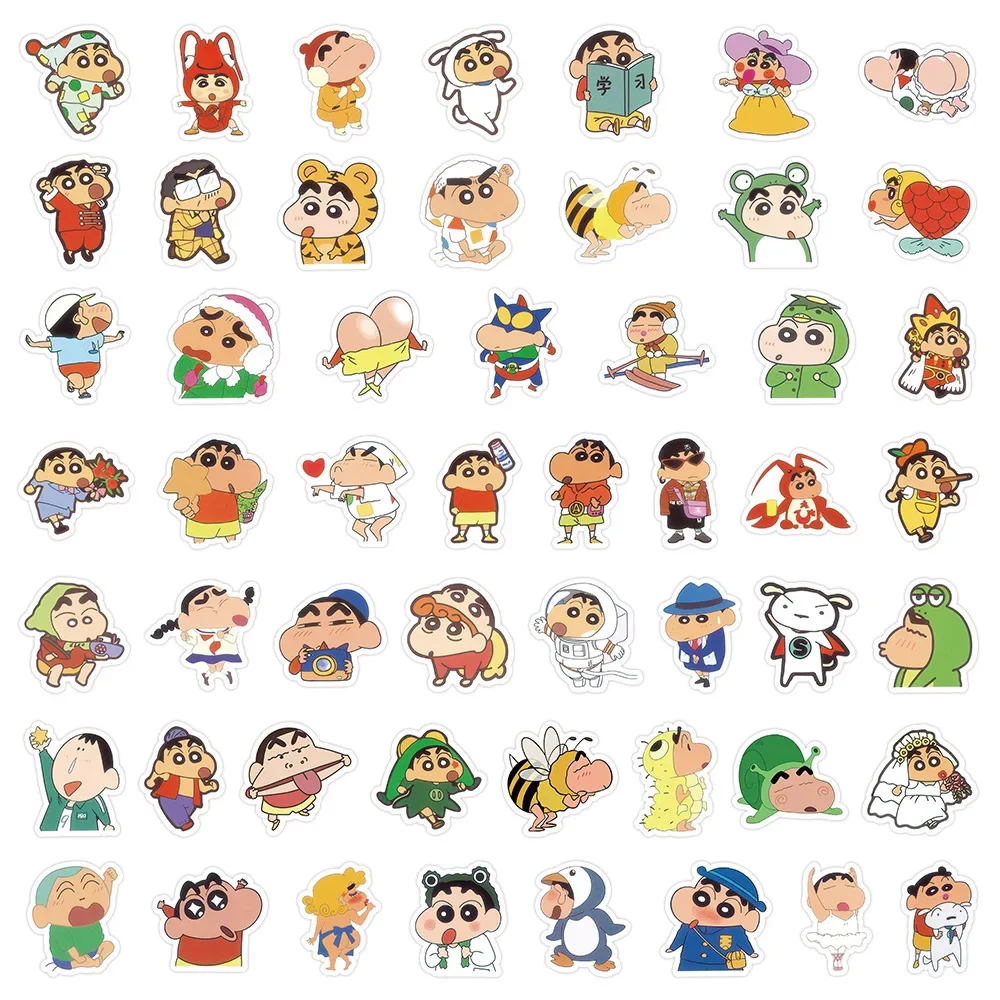 100Pcs/set New Cartoon Anime Crayon Shin-chan Kawaii Figure Waterproof Graffiti trunk laptop cup Skateboard DIY Sticker Gifts