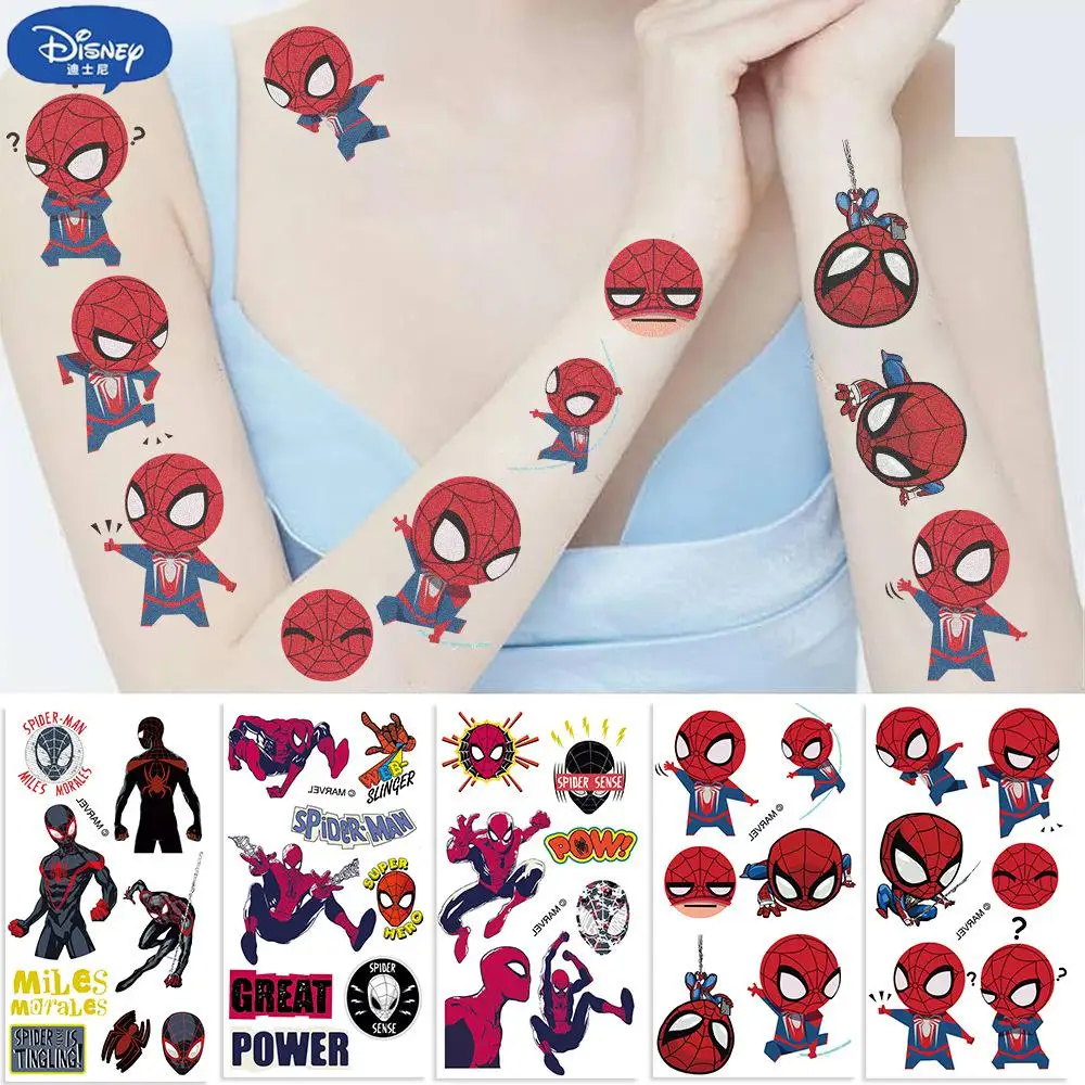 

10Pcs/set New Marvel Spider Man Temporary Tattoo Stickers Cute Cartoon Tattoo For Funny Birthday Party Gift