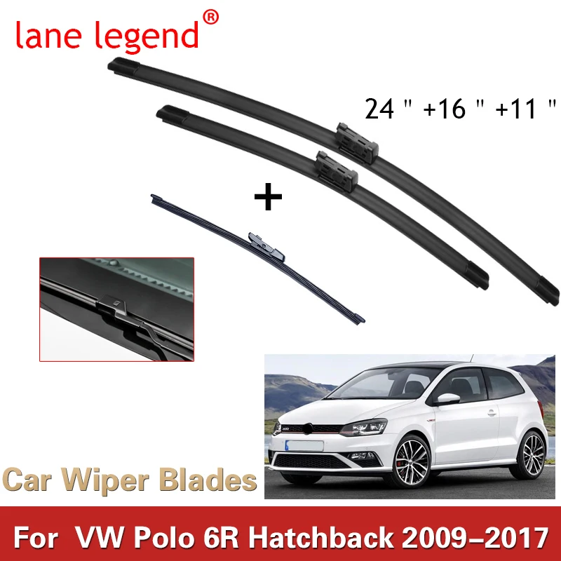 

For VW Polo 6R Hatchback 2009-2017 Car Front Rear Wiper Blades Soft Rubber Windscreen Wipers Auto Windshield 24"16"11" 2015 2016