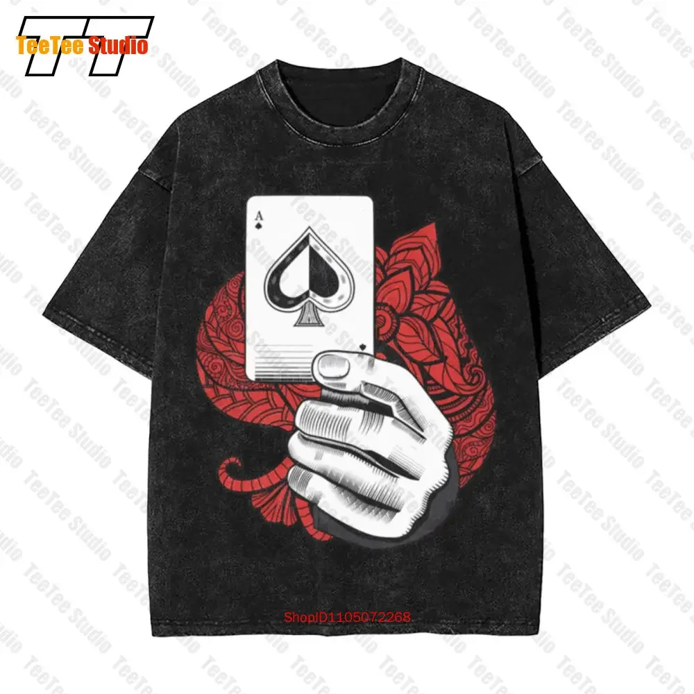 Poker Game Playing Cards Gambler Hands Casino Holdem Vintage Oversized T-Shirt Tee T404