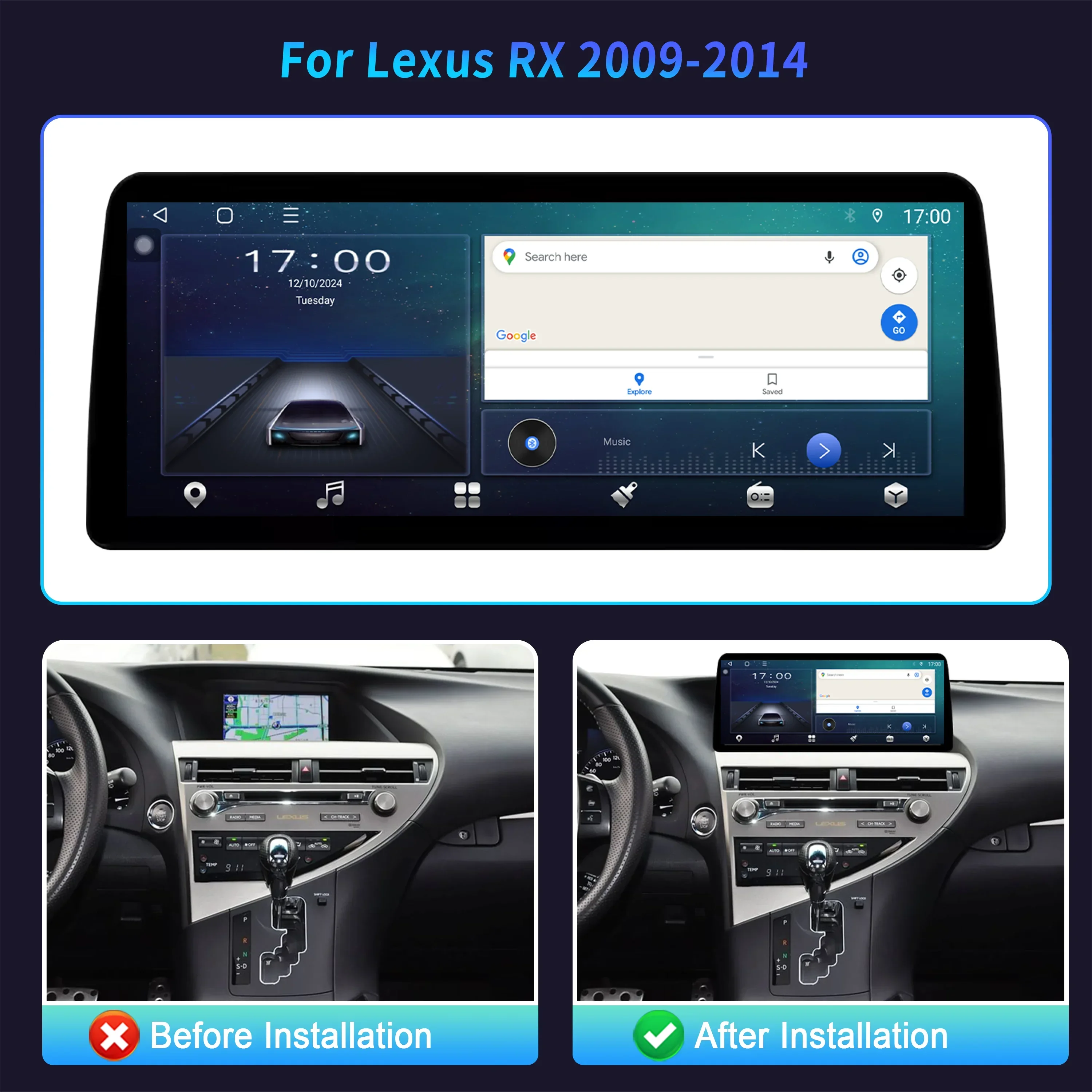 12.3inch For Lexus RX 2009-2014 Android 14 Car Radio Multimedia Navigation 4G GPS Wireless  Carplay Touch Head Unit Screen