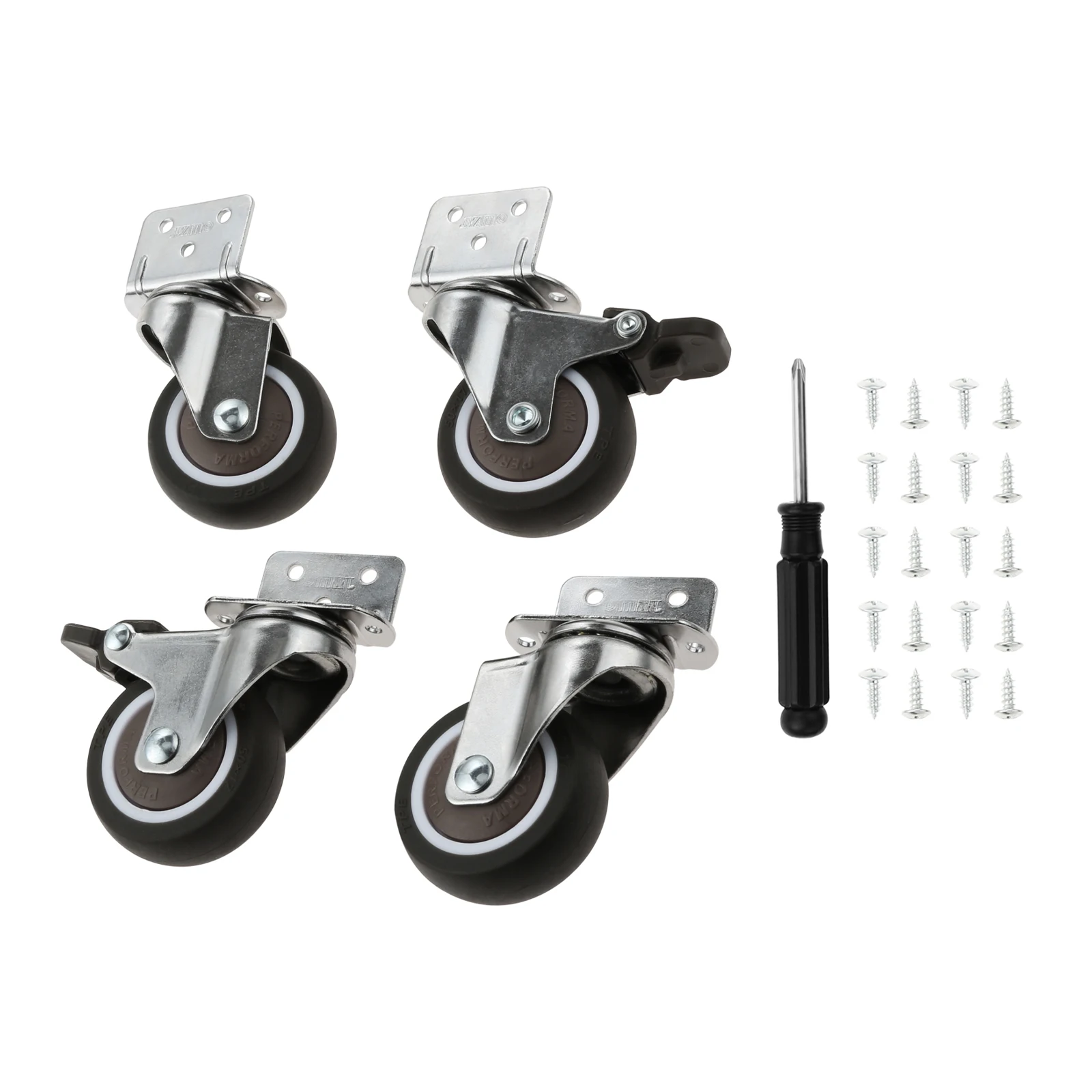 

4pcs 2Inch L-shaped Plate Swivel Caster without/with Brake TPE Mute Wheels Rotate 360 Degree Replace Table Chair Cabinet Cribs