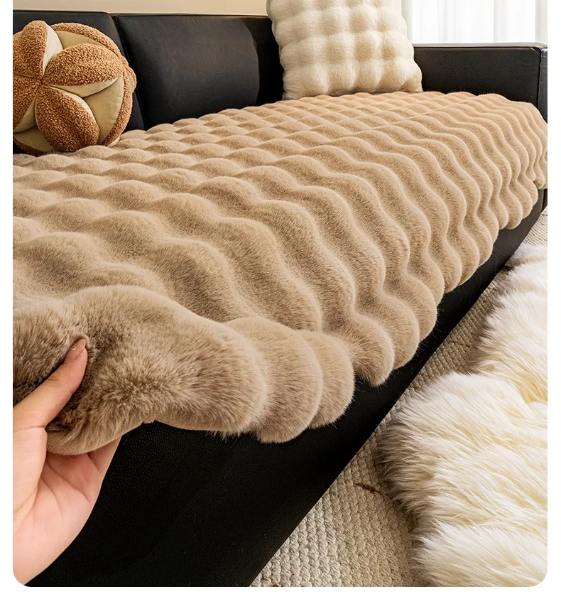 Thicken Imitation Rabbit Fur Plush Sofa Slipcover Non-slip Soft Sofa Towel Couch Cushion Cover for Living Room Modern Home Decor