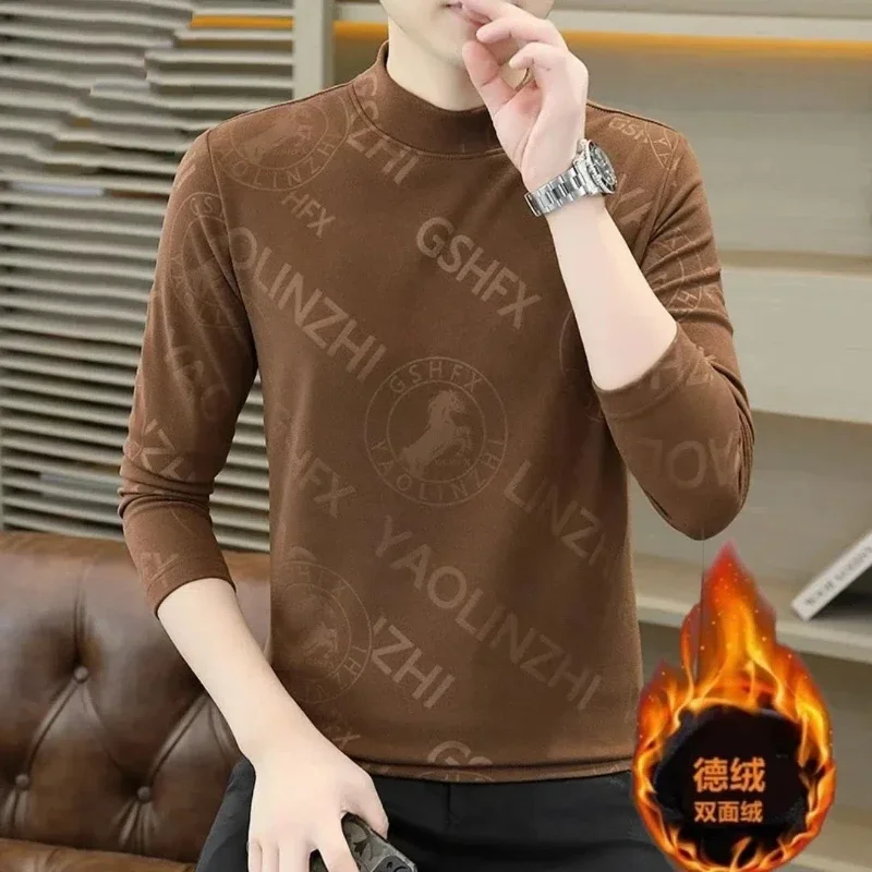 Trend Fashion Autumn Winter New Men O-Neck Letter Printing Fleece Blanket Warm Casual Long Sleeve Loose Pullovers T-shirt Tops