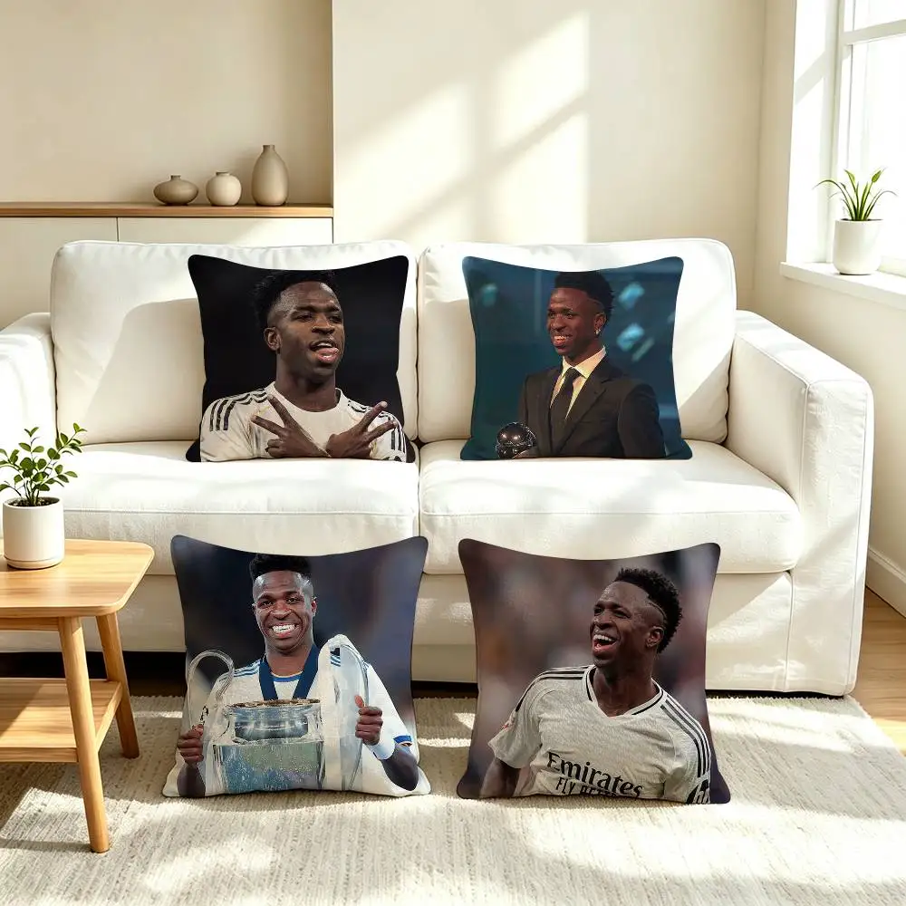 V-Vinicius J-Junior Football Star   Pillow Case Square Double-Sided Sofa Cushion Cover Bedroom Bedside Pillow