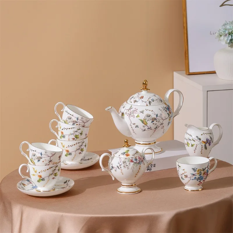 Antique 15pcs Floral Tea Cup Teapot Tea Set Classical Coffee and Tea Set