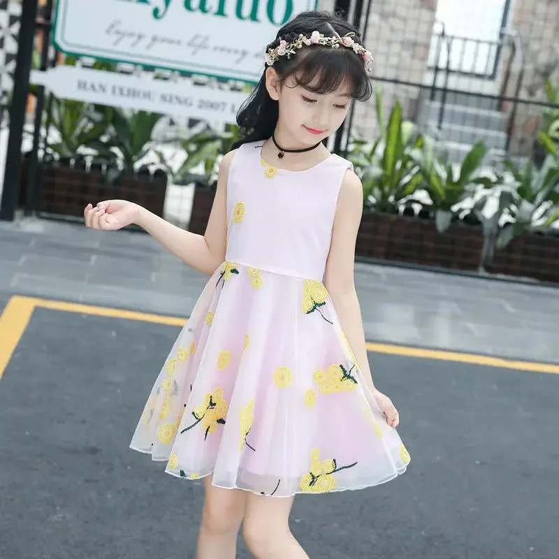 2024 Girls Summer Princess Dress Breathable Short-Sleeved Dress Lady Sweet Floral Vestidos Children\'S Clothing Baby Kids Clothes