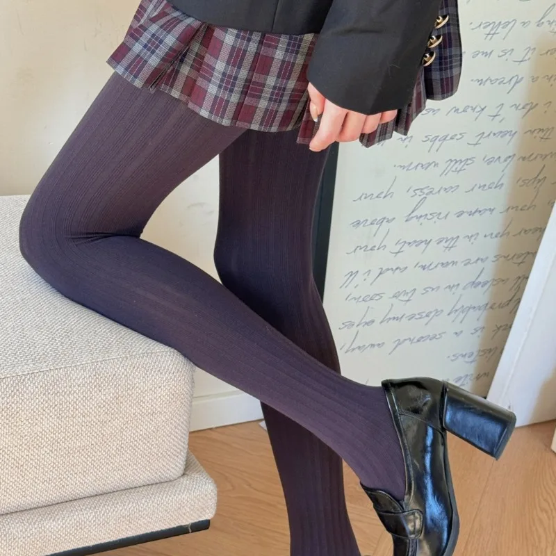 

Vertical Bar Bamboo Charcoal Grey Pantyhose Women's Fashion Velvet Wide Striped Elastic Tights Autumn Winter Base Socks