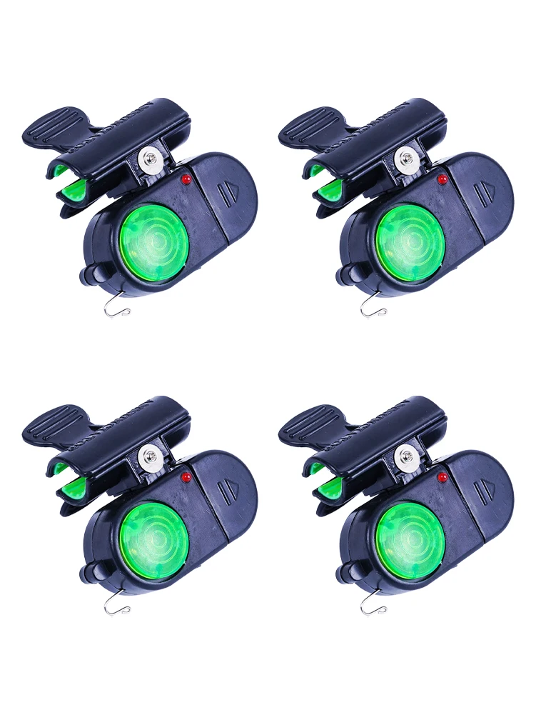 Clip-on com luzes led, mordida sensível eletrônico, som ajustável, haste carpa, fácil de instalar, alarme de pesca noturna, 4pcs