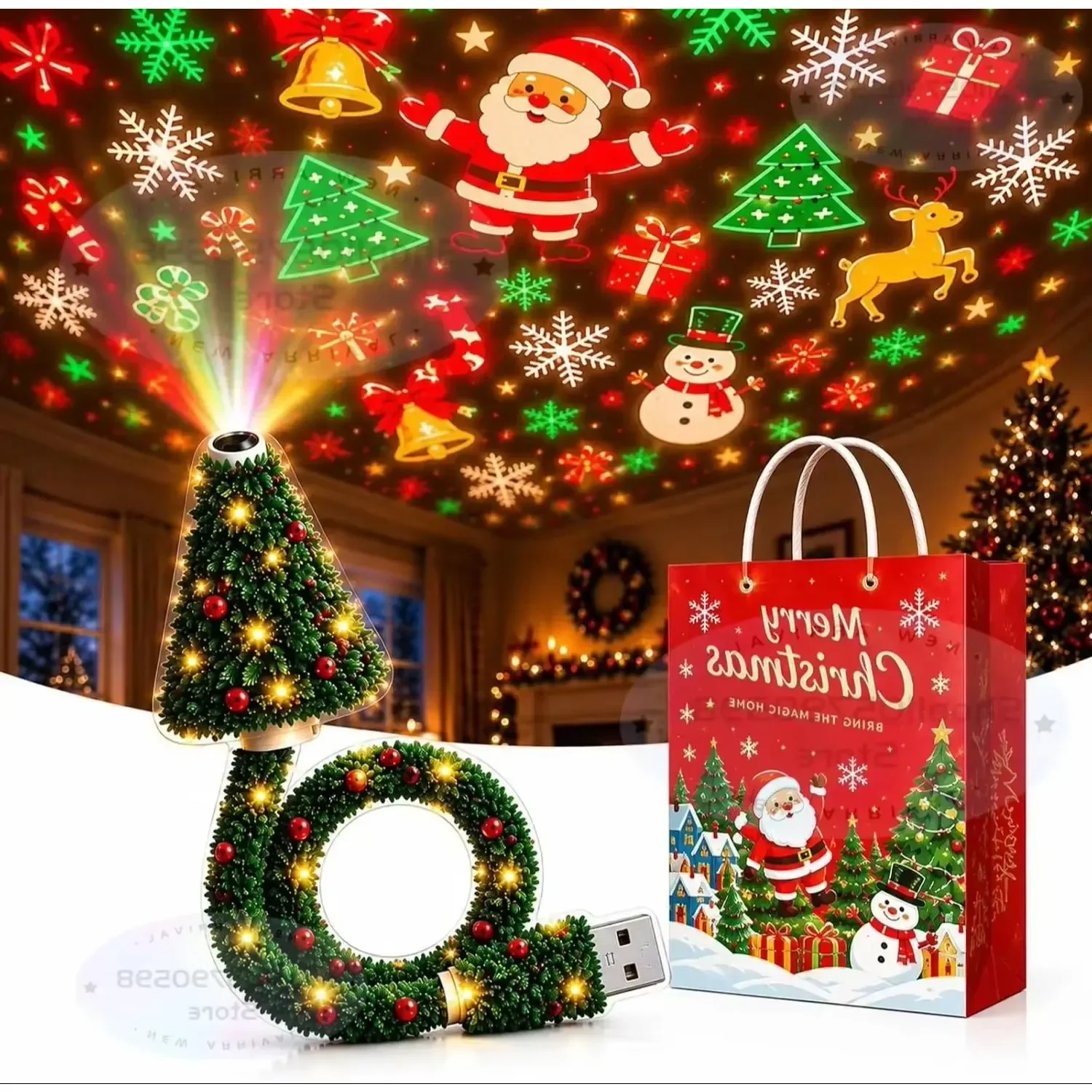 2027 Christmas Car 5D Projector Light，Christmas Car Projection Lights for Christmas Atmosphere Festival Decoration