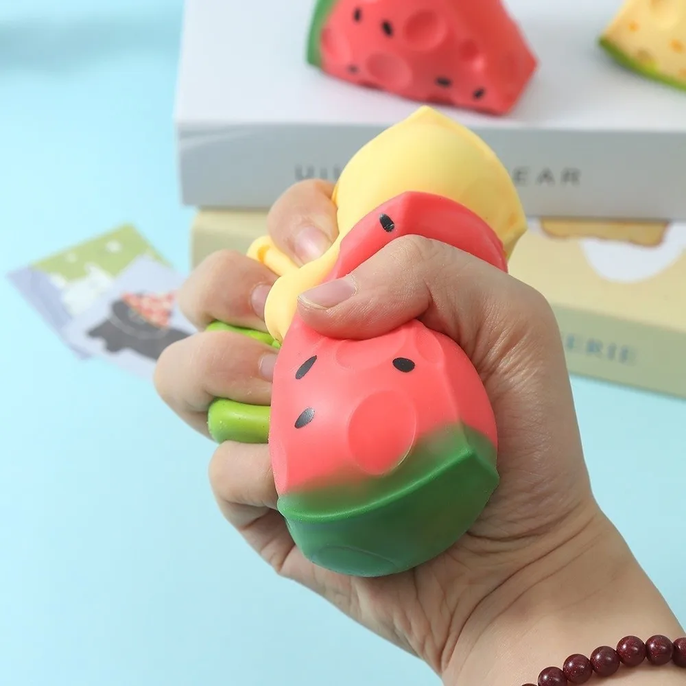 New TPR Watermelon Squishy Toy Red Watermelon Pattern Squeeze Toy Triangle Shape Soft Squeeze Triangle Cheese Squishy Fidgeting