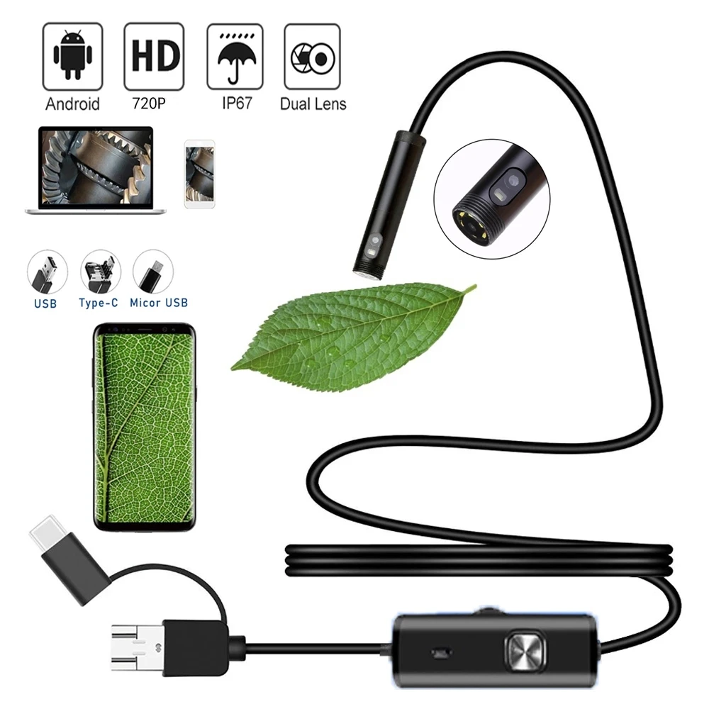 Imagem -03 - Endoscópio Três Câmeras para Android Smartphones Tablet Carros Lente Dupla Endoscópica Mini Câmera tipo c Usb Vídeo Borescope 3.9 mm