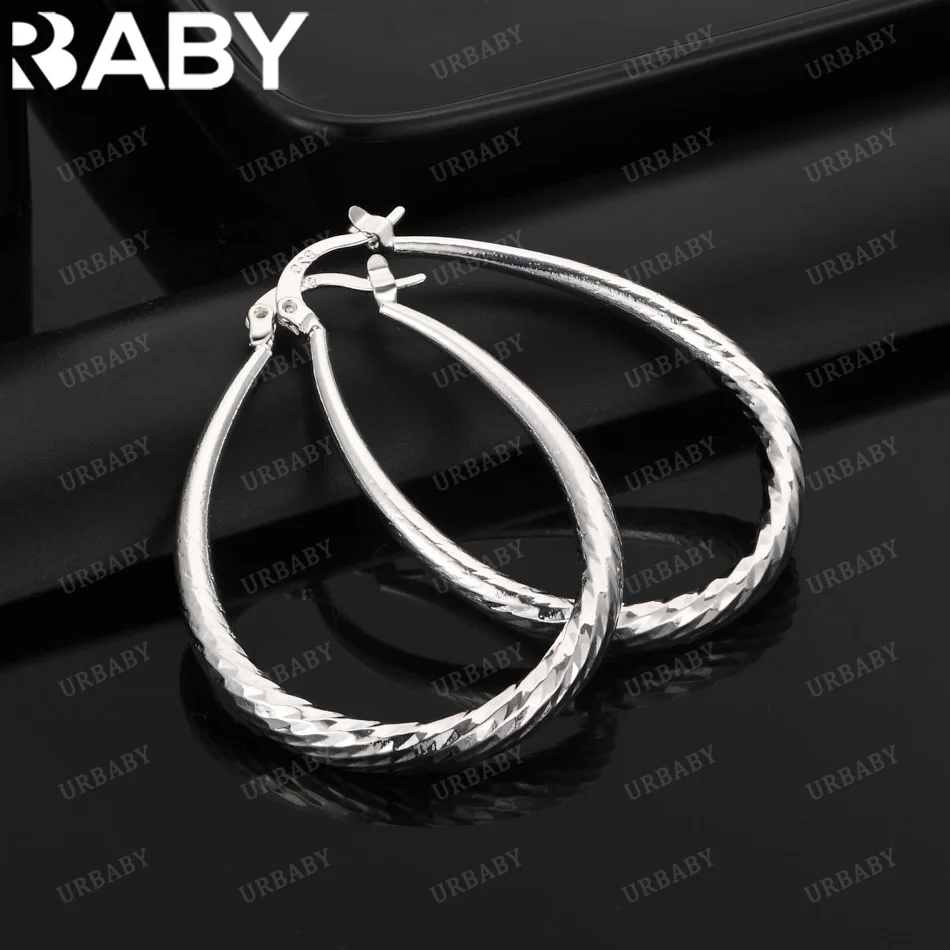 

URBABY Popular Fine 925 Sterling Silver Water Drop Hoop Earrings for Women Creativity Gifts Street All-match Party