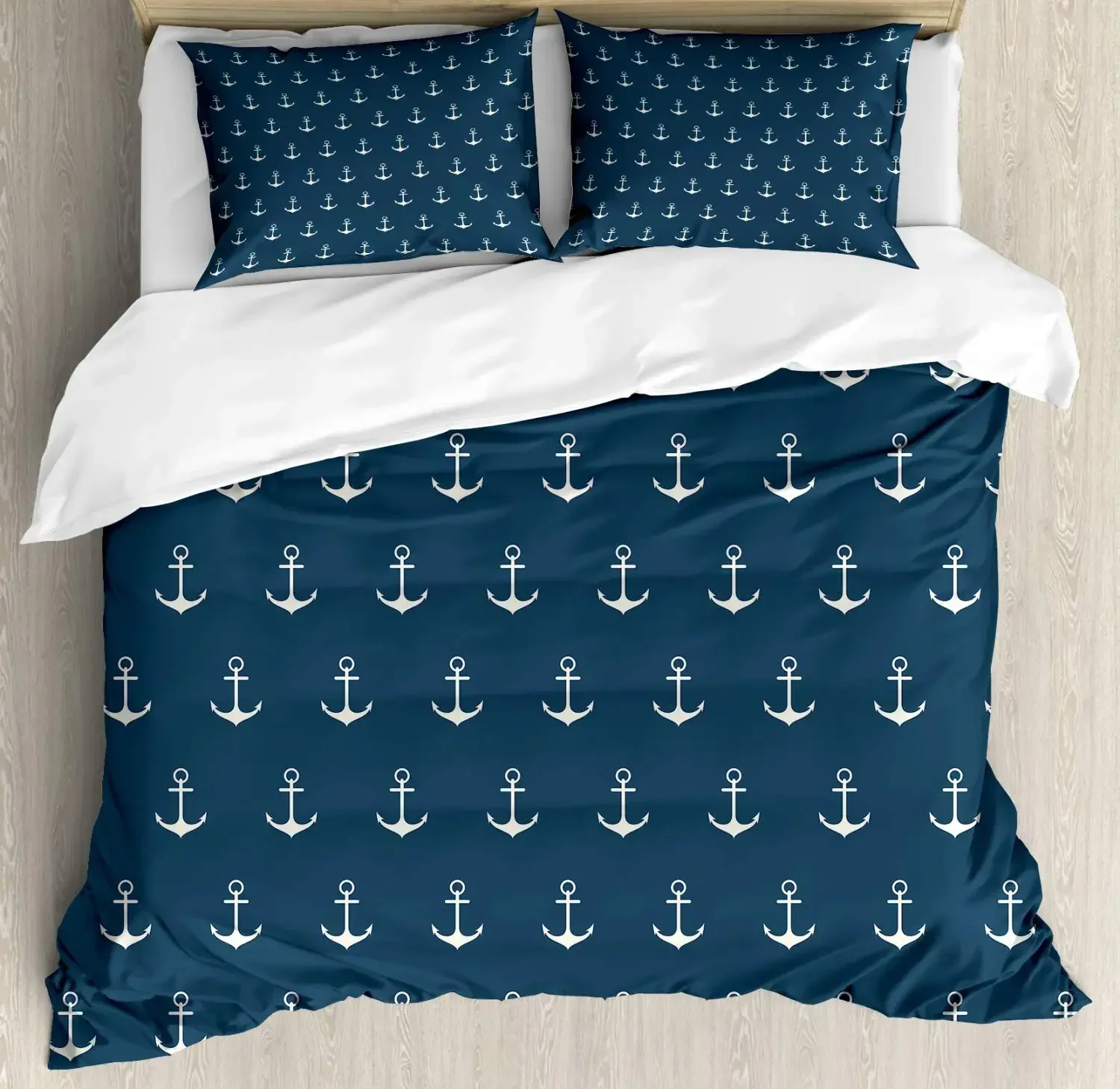 

Nautical Bedding Set Ocean Anchor Decor Duvet Cover Sailor Pirate Captain Sea Adventure Bedspread Cover for Kids Boys Navy Blue