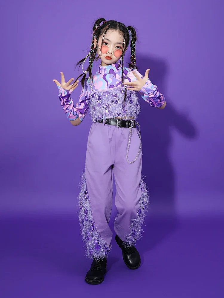 Moda bambini paillettes Jazz Dance Performance Costume ragazze Shiny Street Dance vestiti ragazze Walking Stage Performance Costume